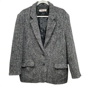 Amanda Smith Jacket Womens Large Gray Tweed Blazer Wool Blend Lined Classic